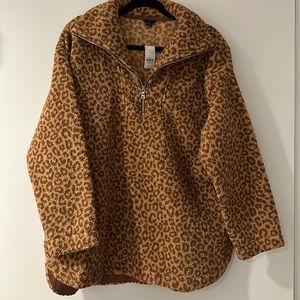 NWT Ann Taylor Cheetah Sherpa Pullover
